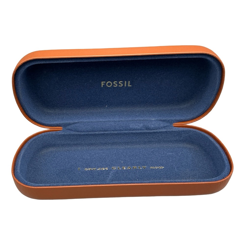Fossil Brown Faux Leather Hard Shell Eyeglasses Case Blue Interior